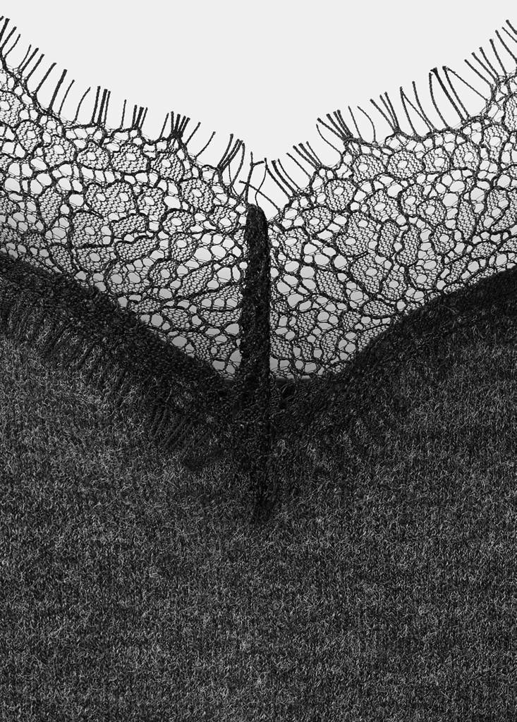 Top with lace neck — Dark Heather Grey