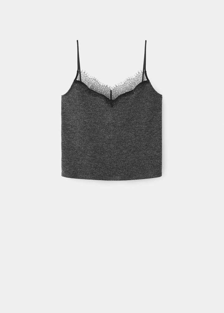 Top with lace neck — Dark Heather Grey