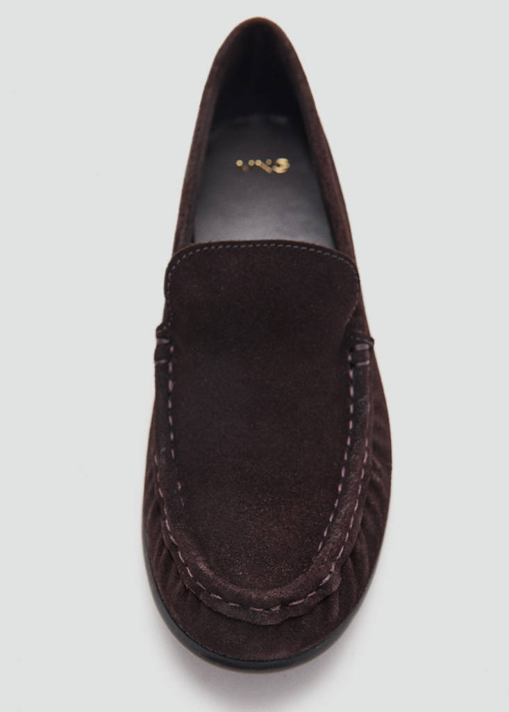 Gathered suede loafer — Chocolate