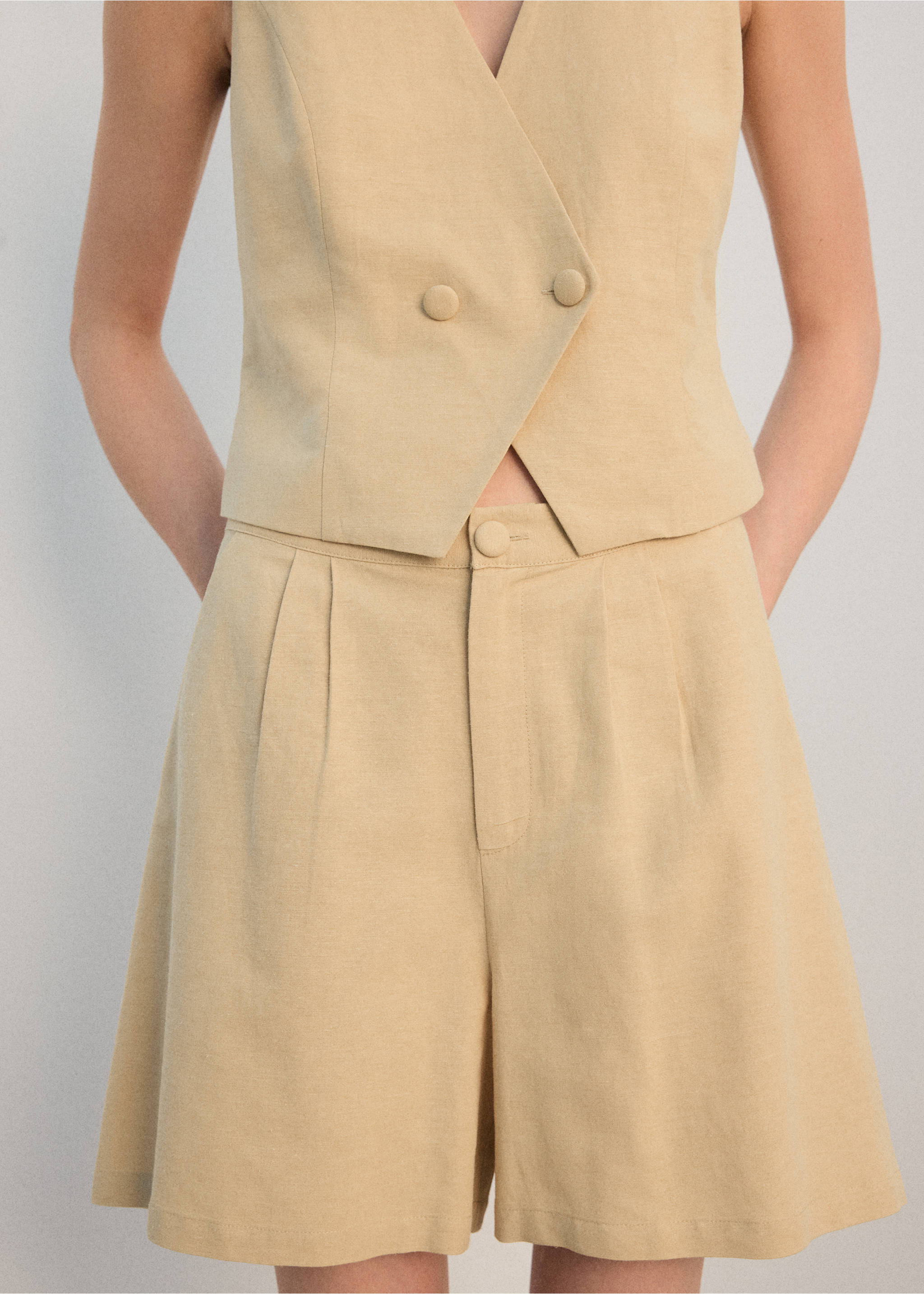 亚麻混纺直筒短裤 - null, 芥末色. Ref: 27082537-00.