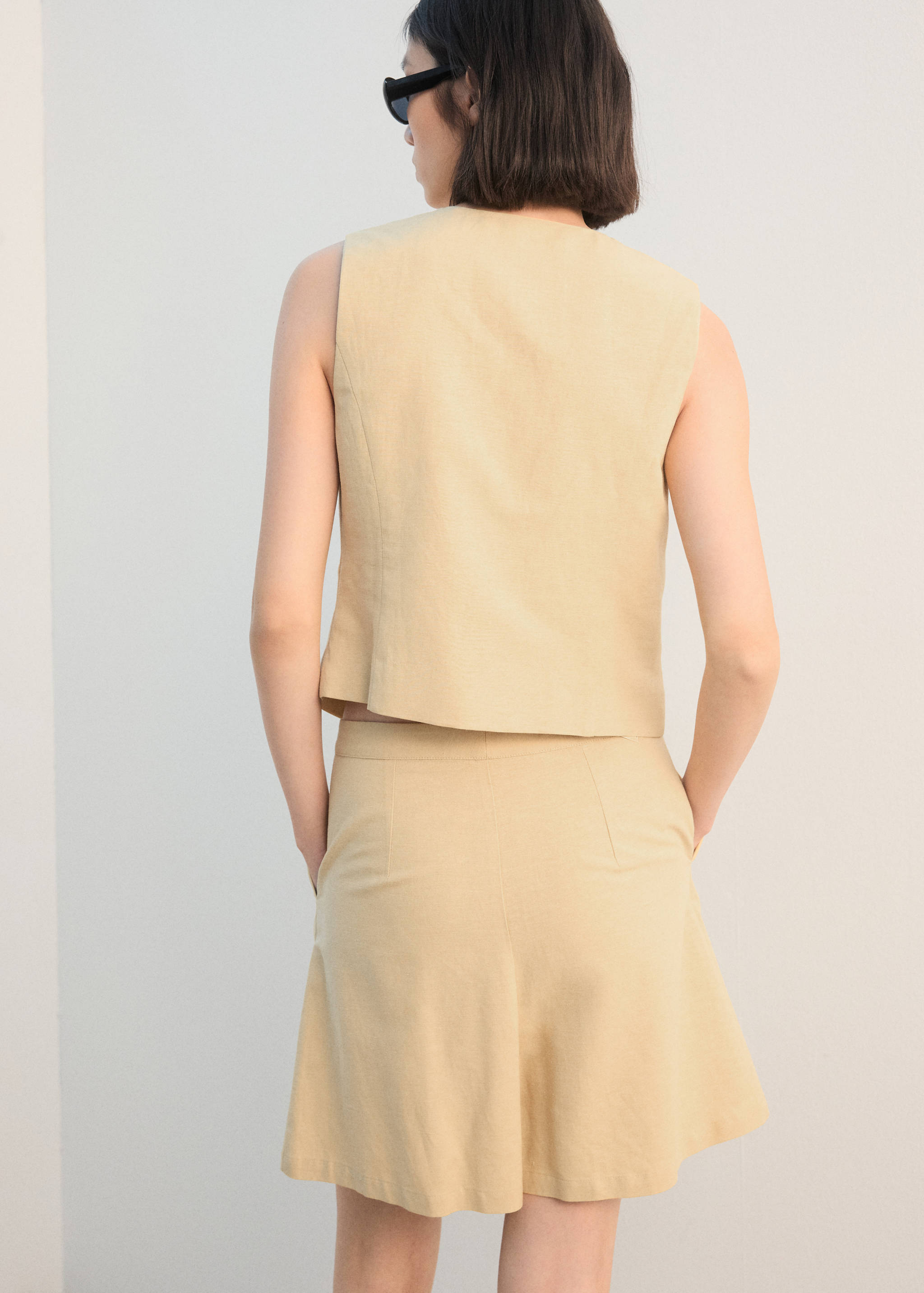 亚麻混纺直筒短裤 - null