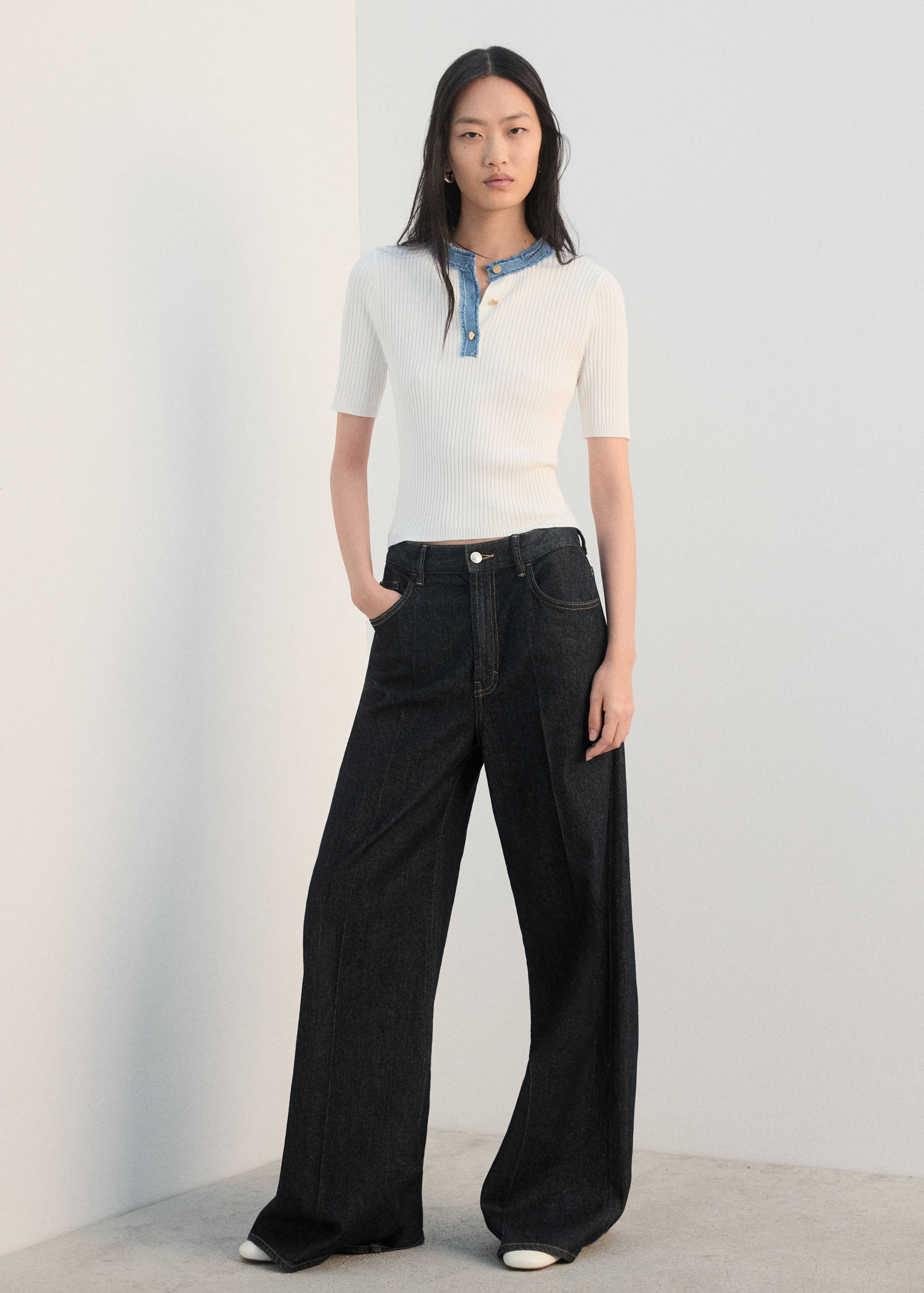 Contrast collar button jumper - General plane