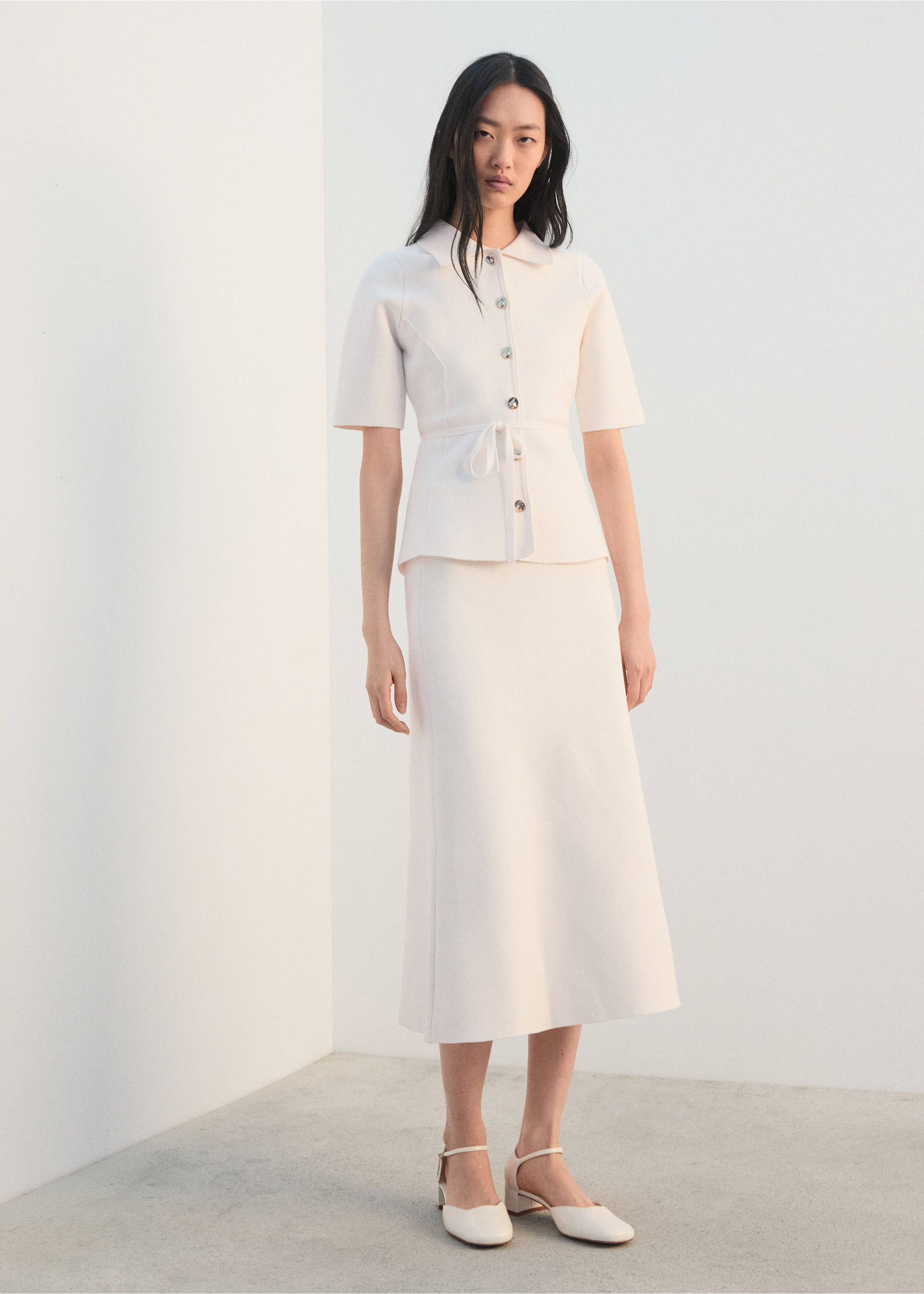 Flared knitted skirt - General plane, Off White. Ref: 27082540-00.