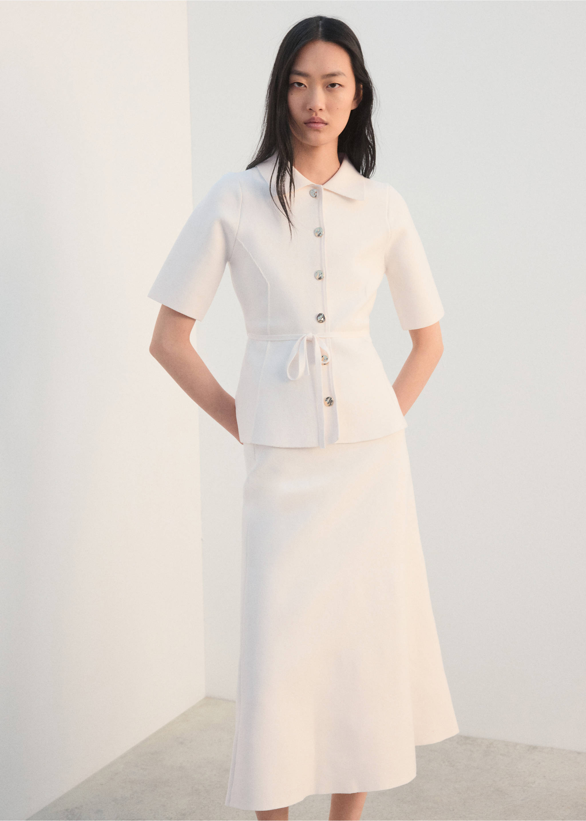 Flared knitted skirt - Medium plane, Off White. Ref: 27082540-00.