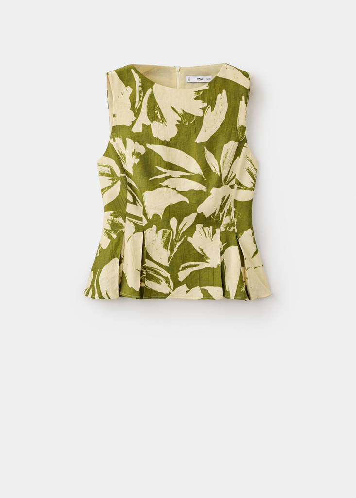 Peplum top with pleated panels — Green