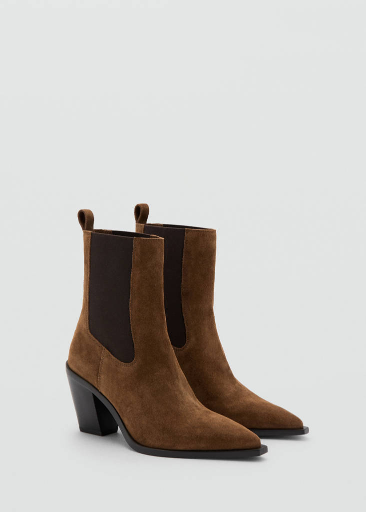 Suede ankle boot with pointed panels — Tobacco Brown