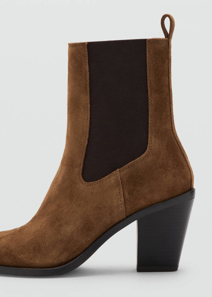Suede ankle boot with pointed panels — Tobacco Brown