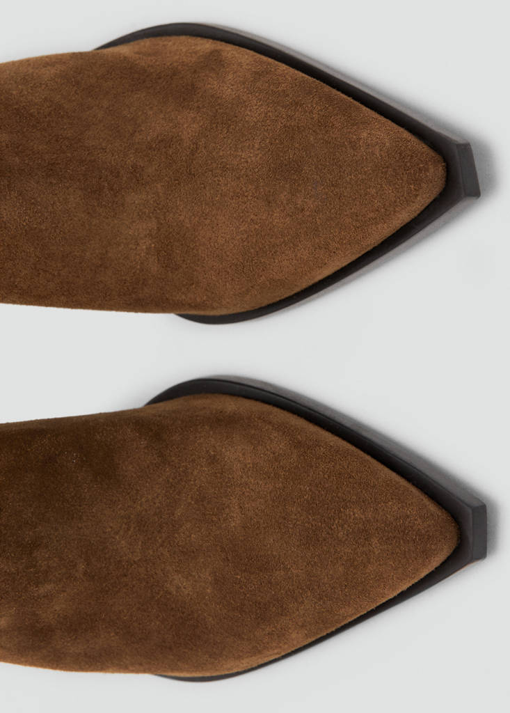 Suede ankle boot with pointed panels — Tobacco Brown