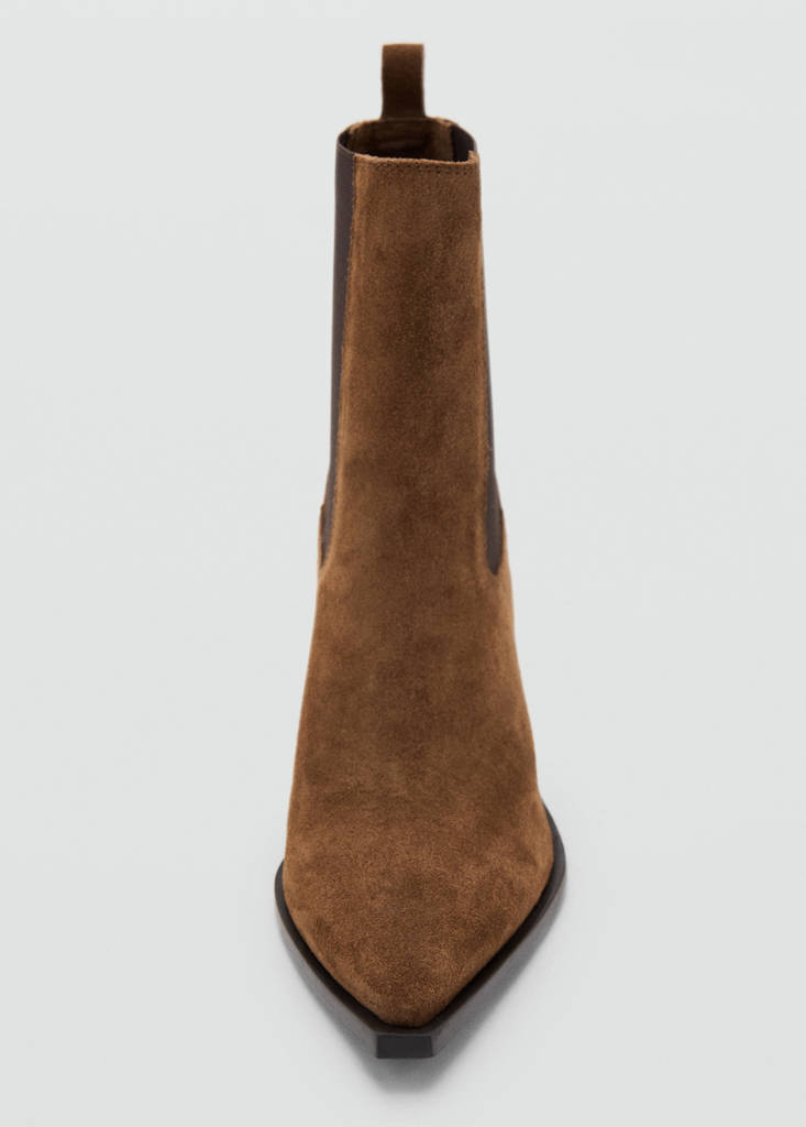 Suede ankle boot with pointed panels — Tobacco Brown
