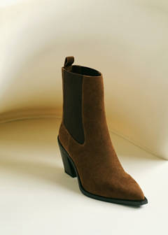 Suede ankle boot with pointed panels — Tobacco Brown 3