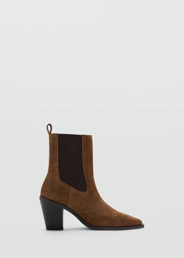 Suede ankle boot with pointed panels — Tobacco Brown