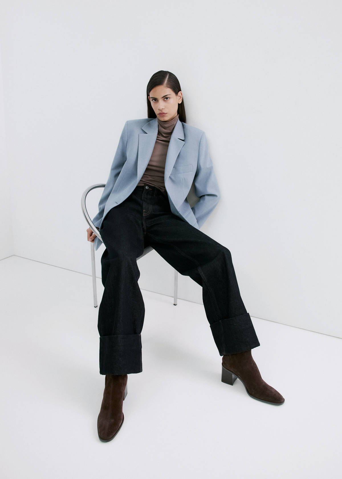 Suede block-heel boots — Chocolate
