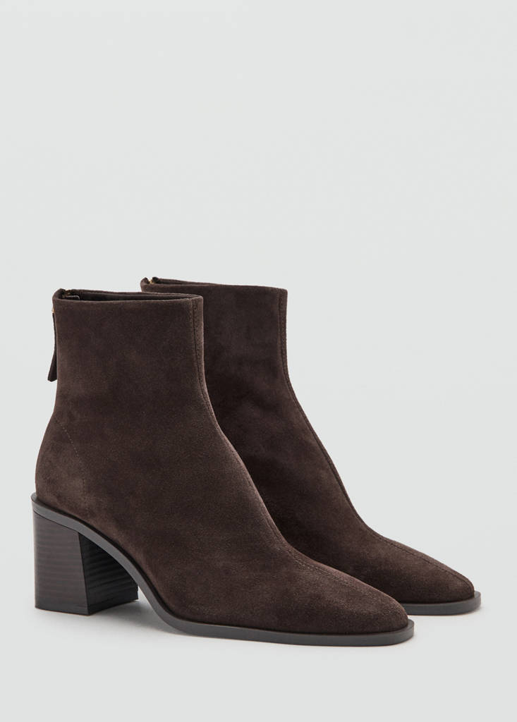 Suede block-heel boots — Chocolate