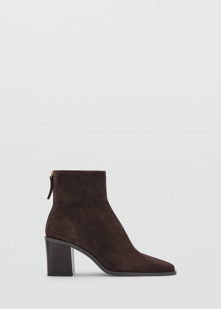 Suede block-heel boots — Chocolate