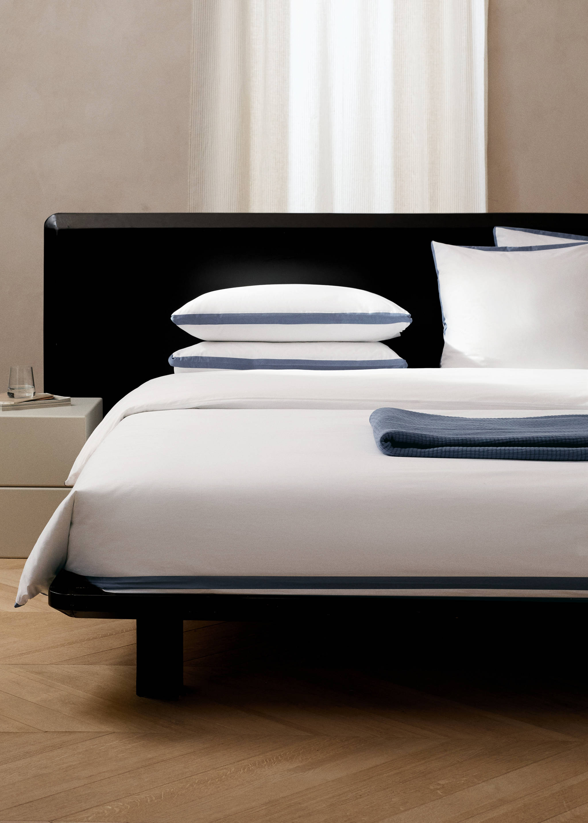 Percale cotton duvet cover 200 thread count satin edges Bed 90cm - General plane