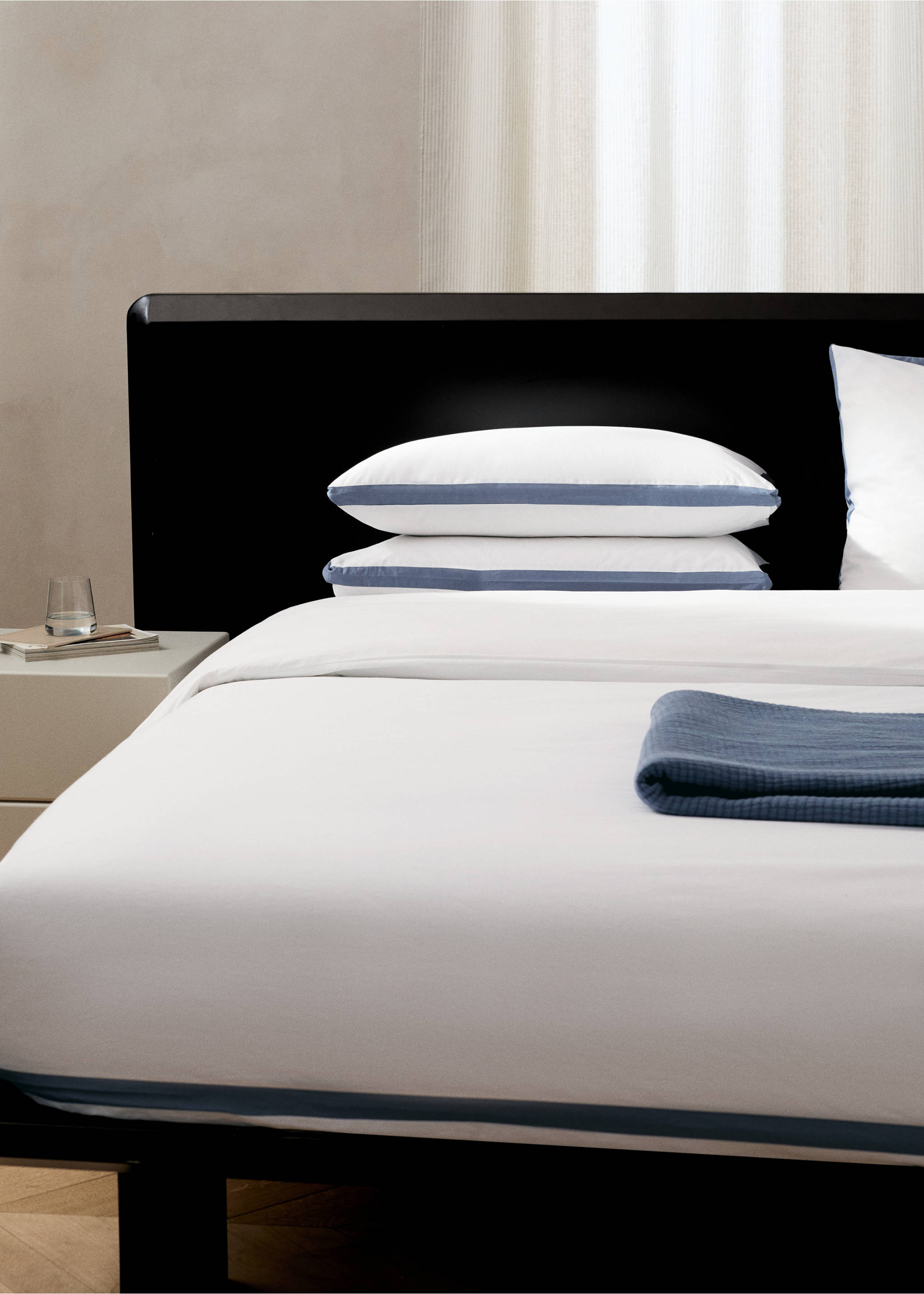 Percale cotton duvet cover 200 thread count satin edges Bed 90cm - Details of the article 7, Blue. Ref: 27082901-00.