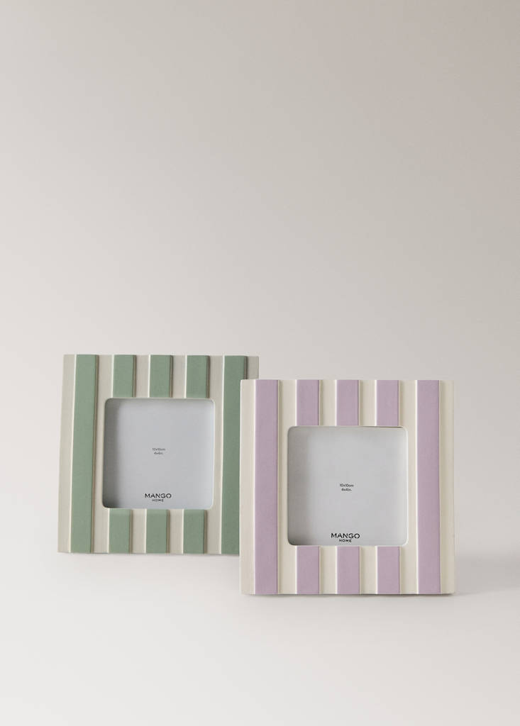 Small two-tone striped resin photo frame — Pastel Green