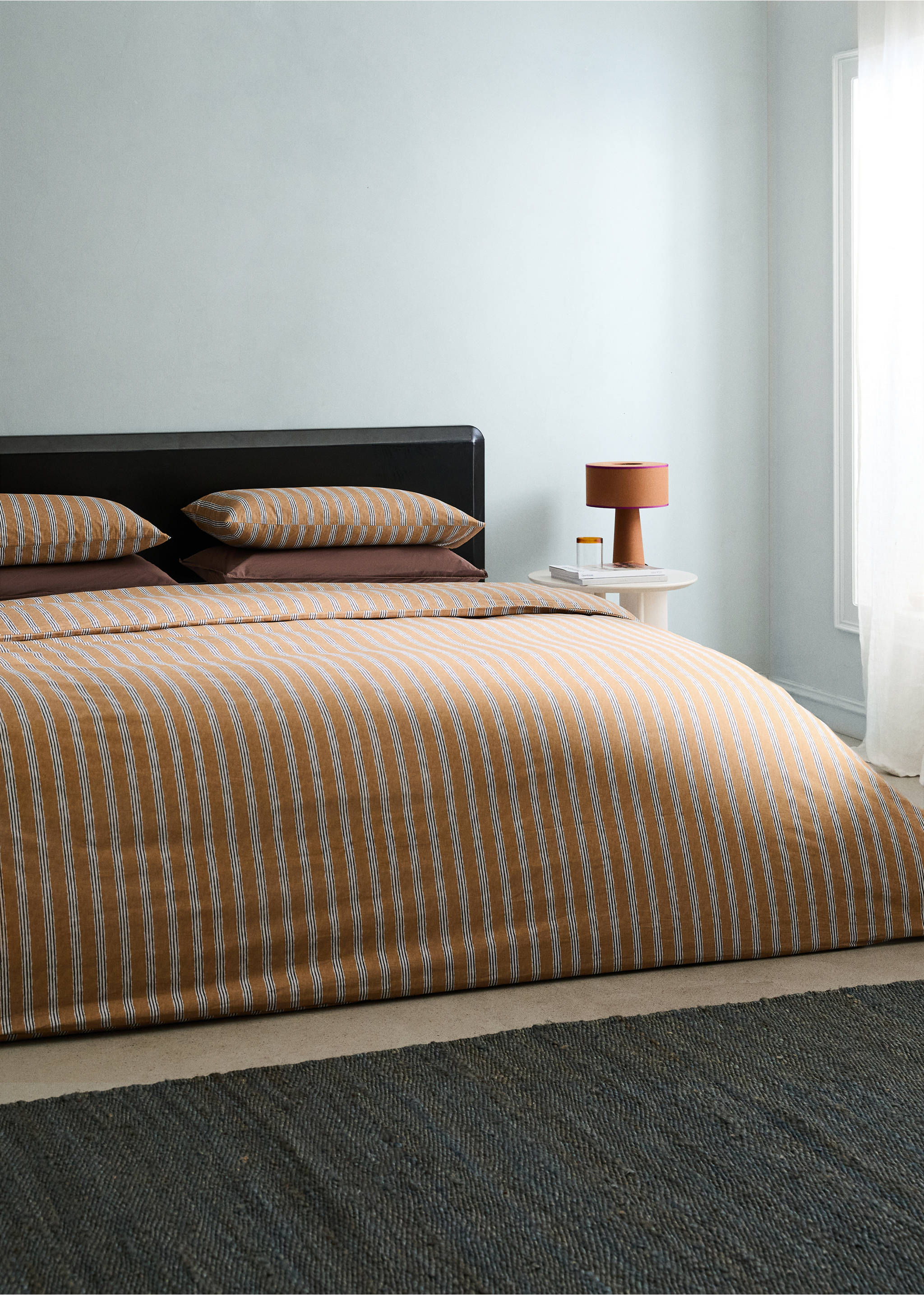 Tricolour striped percale cotton duvet cover for 150/160cm bed - General plane, Ochre. Ref: 27083010-00.