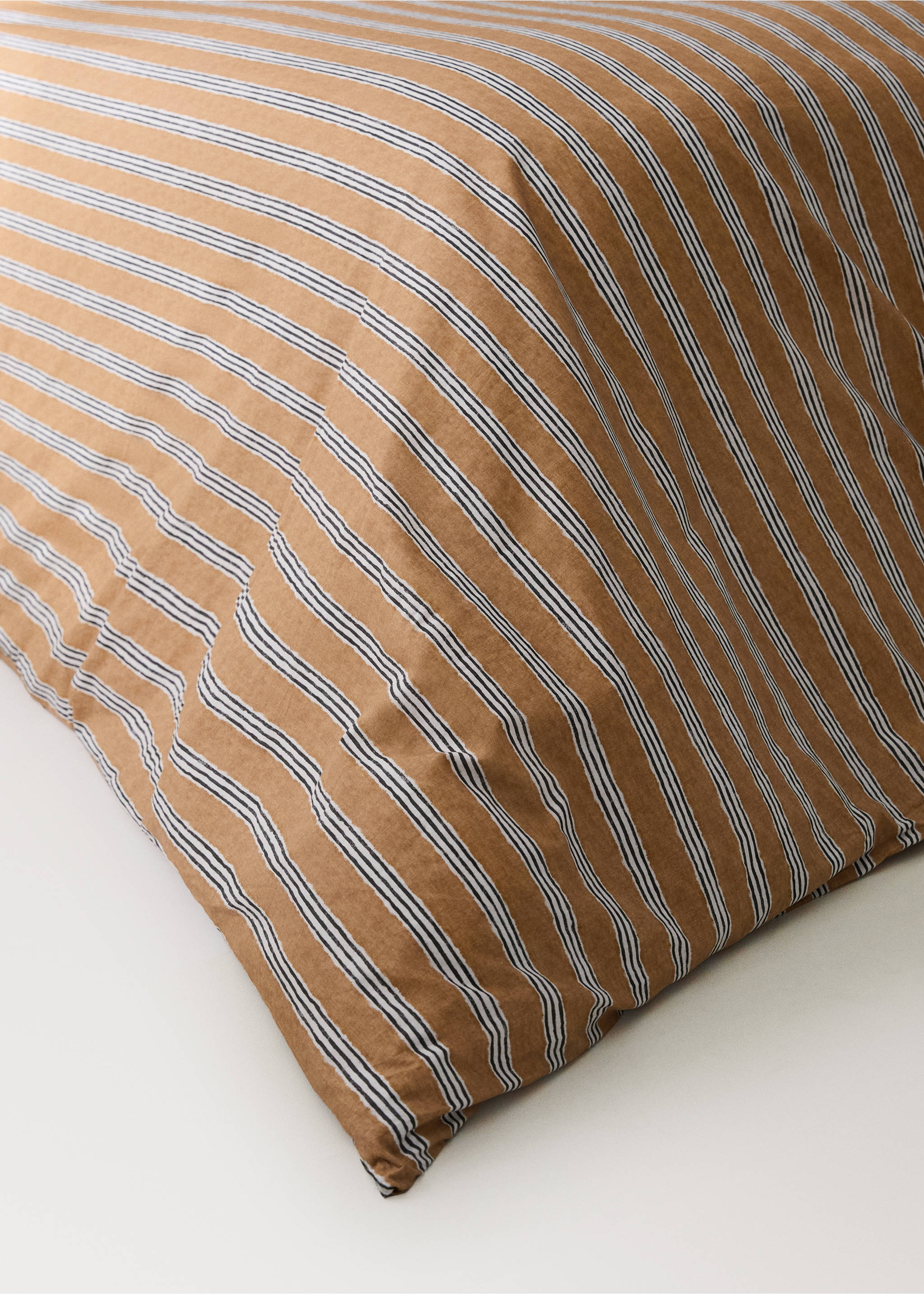 Tricolour striped percale cotton duvet cover for 150/160cm bed - Details of the article 8, Ochre. Ref: 27083010-00.