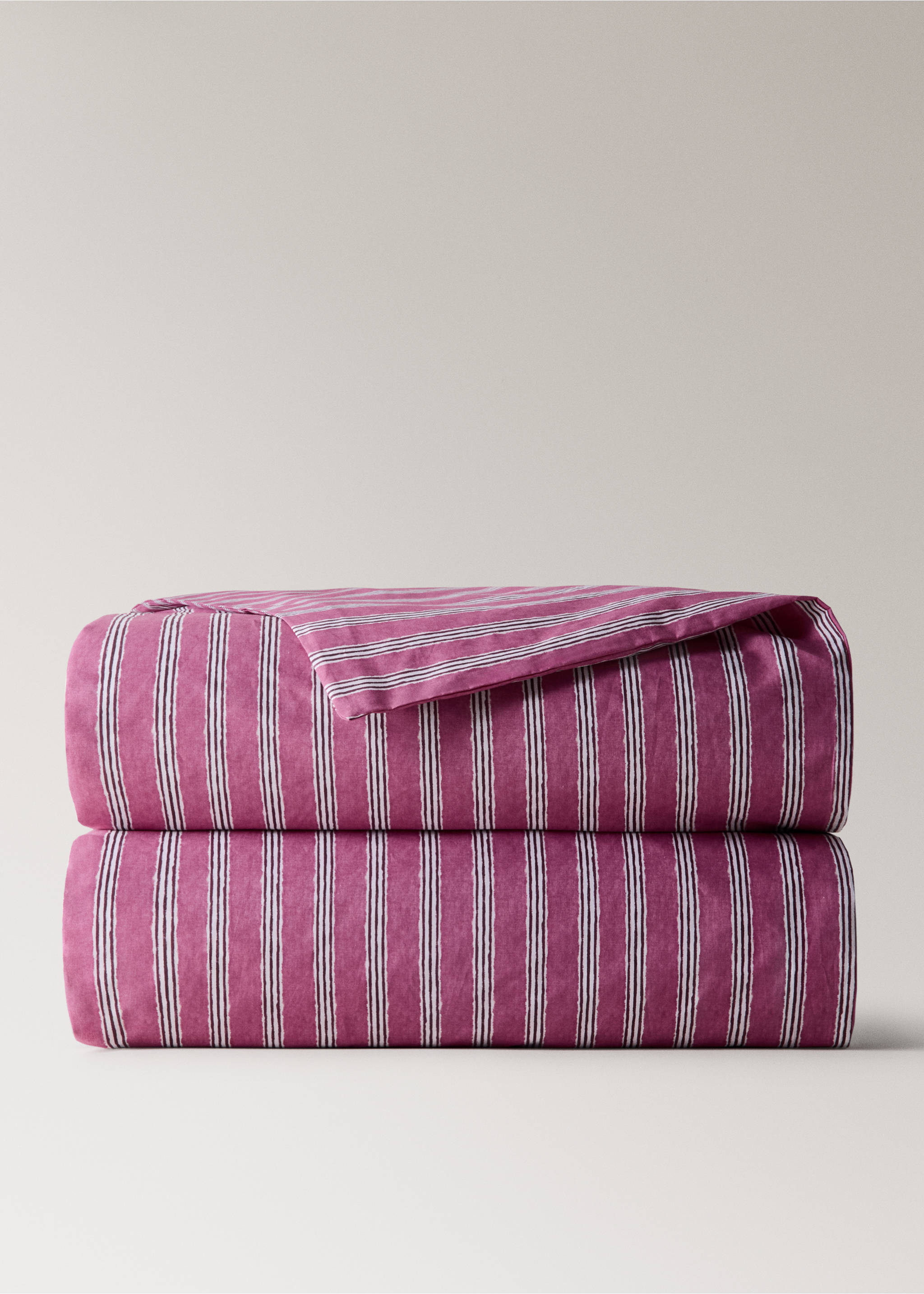 Tricolour striped percale cotton duvet cover for 150/160cm bed - Article without model, Cherry. Ref: 27083010-00.