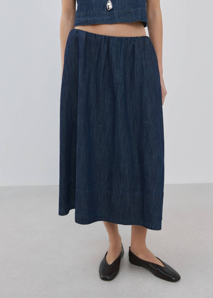 Denim skirt with stitched hem
