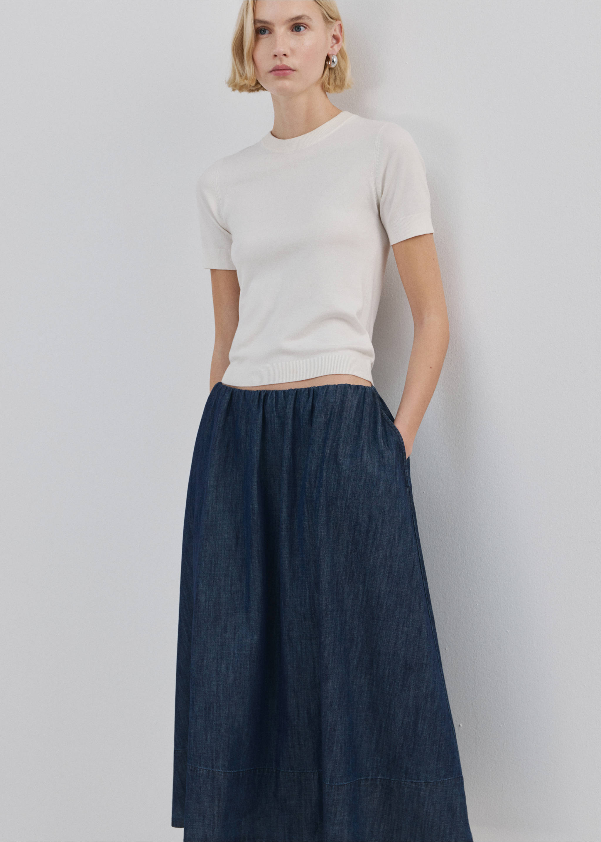 Fustă din denim cu tiv cusut - Detaliu al articolului 2, Albastru foarte deschis. Ref: 27083270-00.