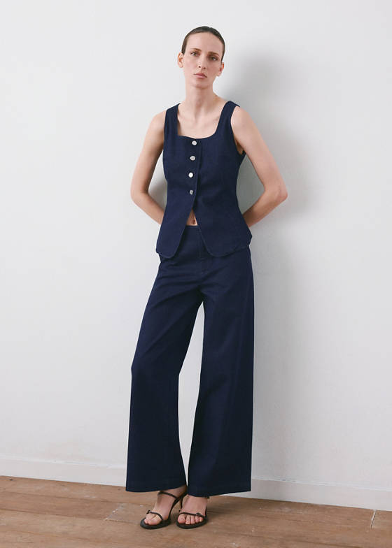 Düğmeli denim bluz