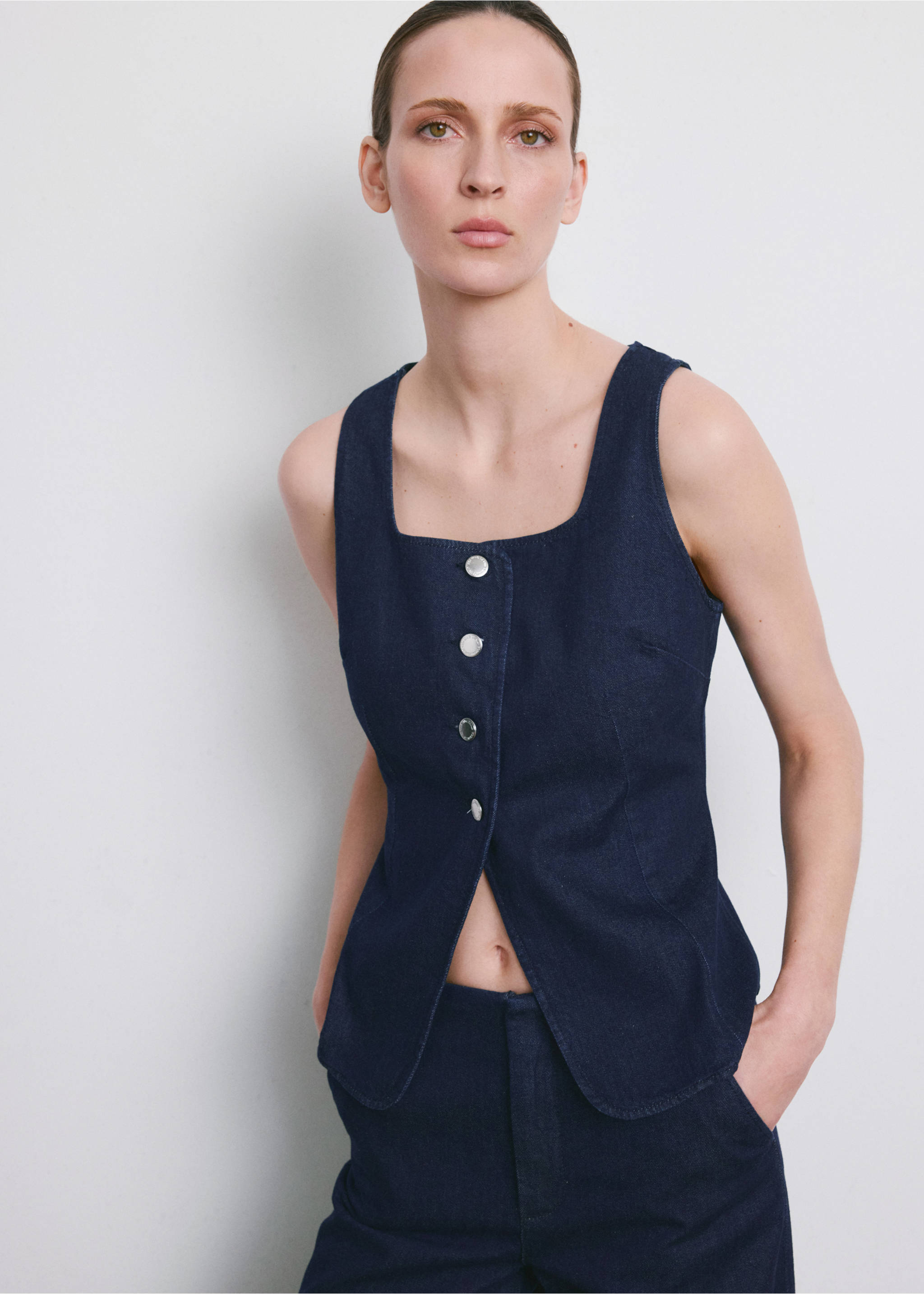 Buttoned denim top - Medium plane, Open Blue. Ref: 27083274-00.