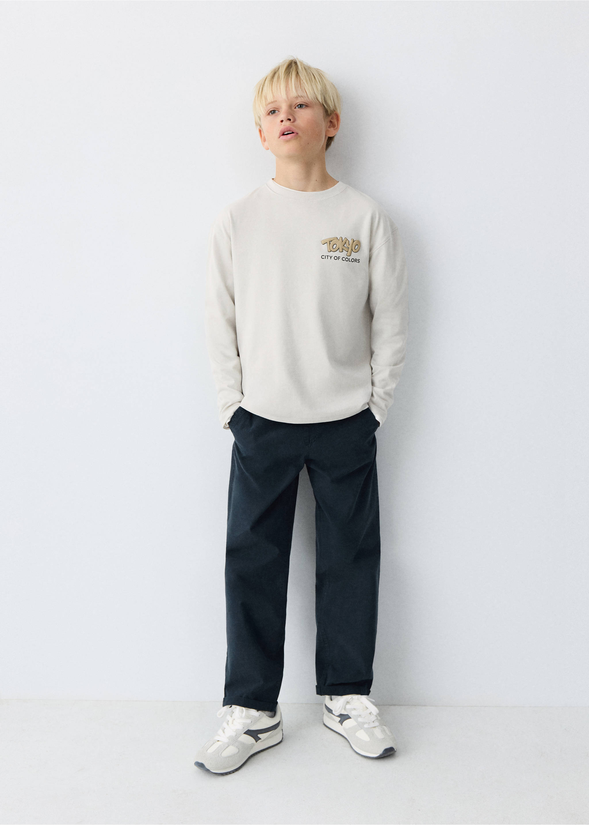 Straight fit pamučne hlače - Opći prikaz, Mornarsko plava. Ref: 27083286-00.