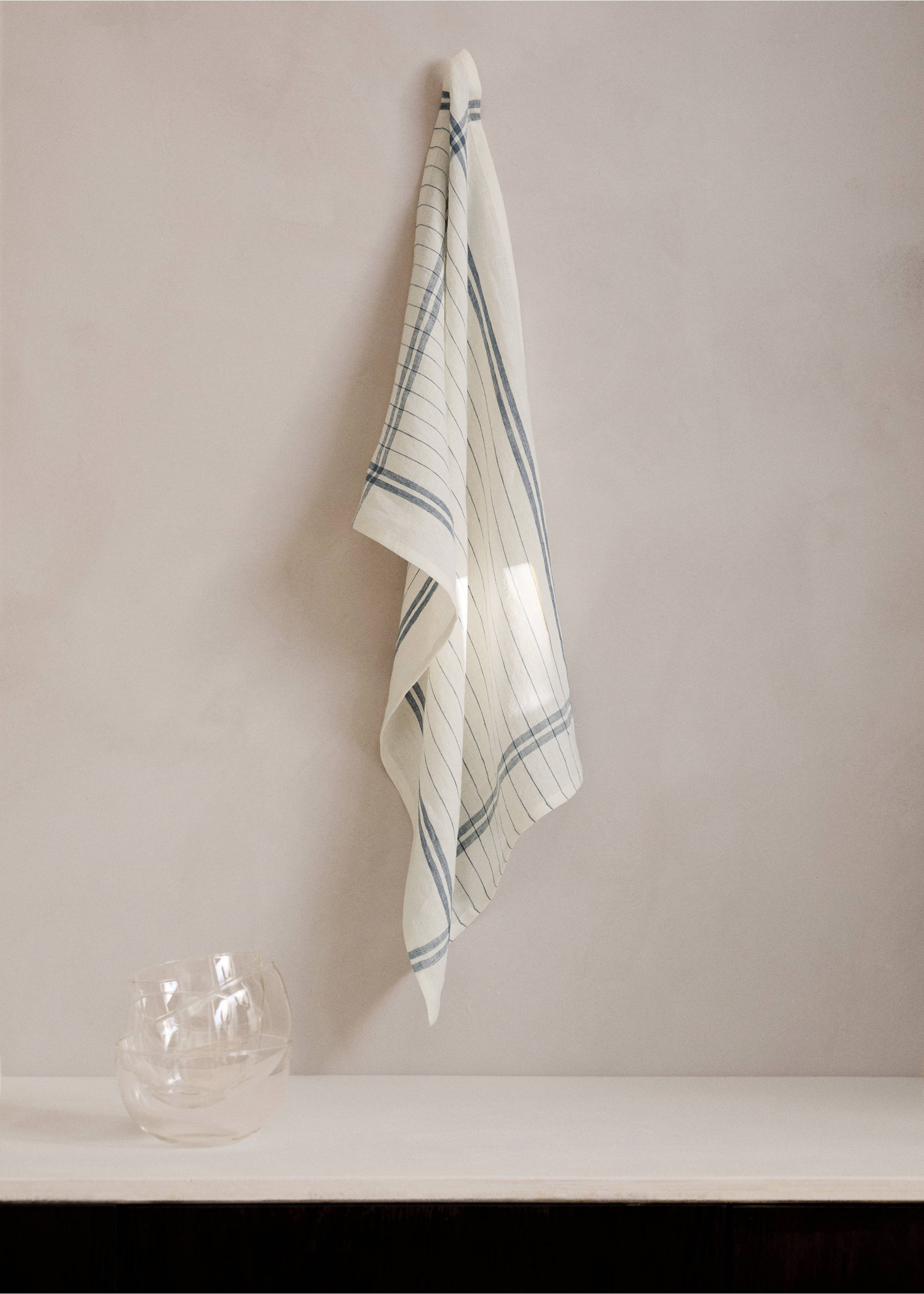 100% linen kitchen towel with stripe design - General plane, White. Ref: 27083288-00.