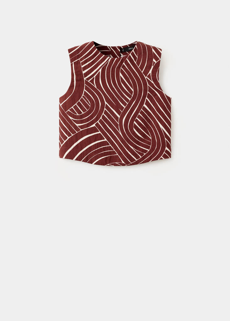 Geometric print top — Maroon