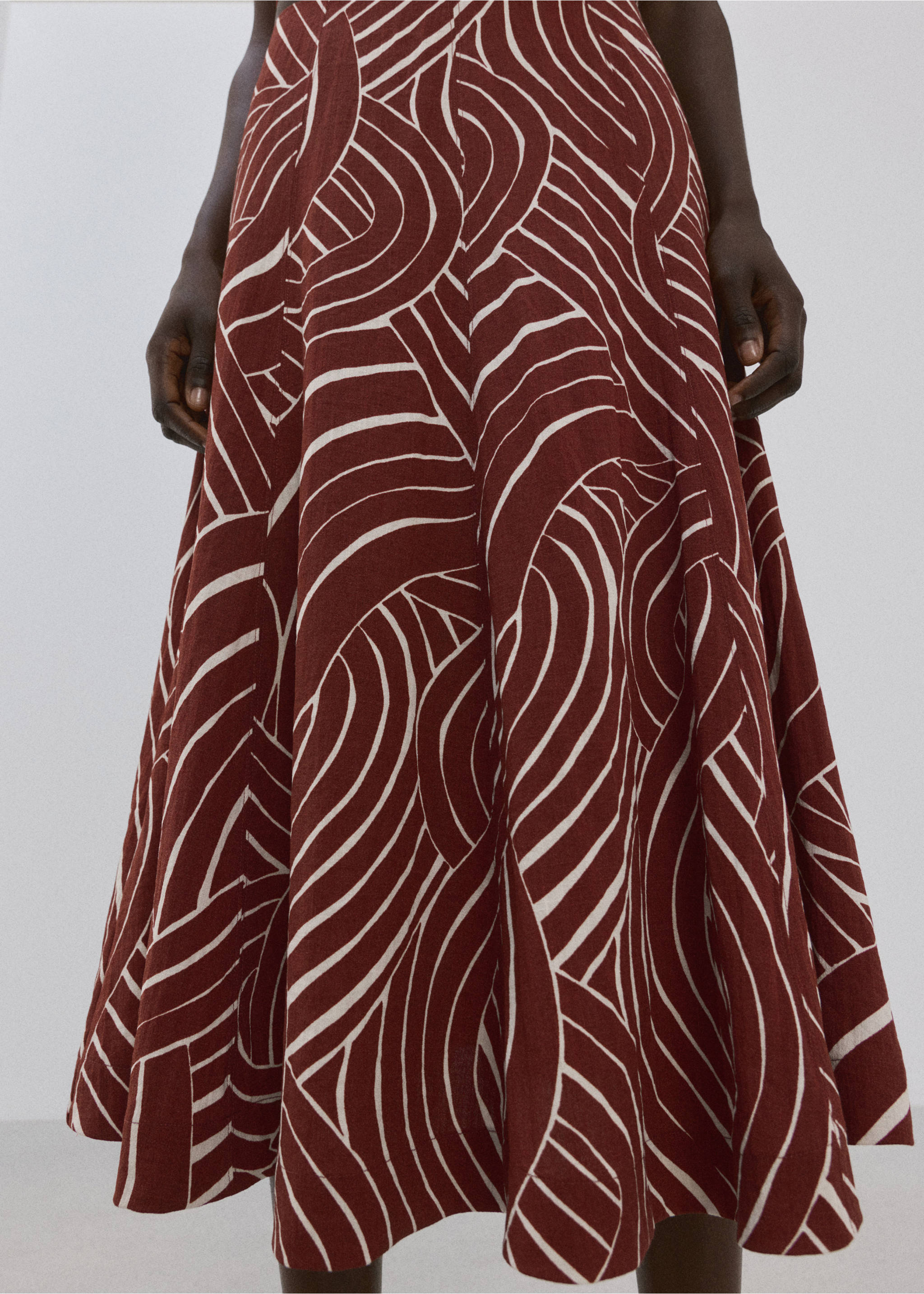 几何印花喇叭裙 - null, 酱紫色. Ref: 27083291-00.