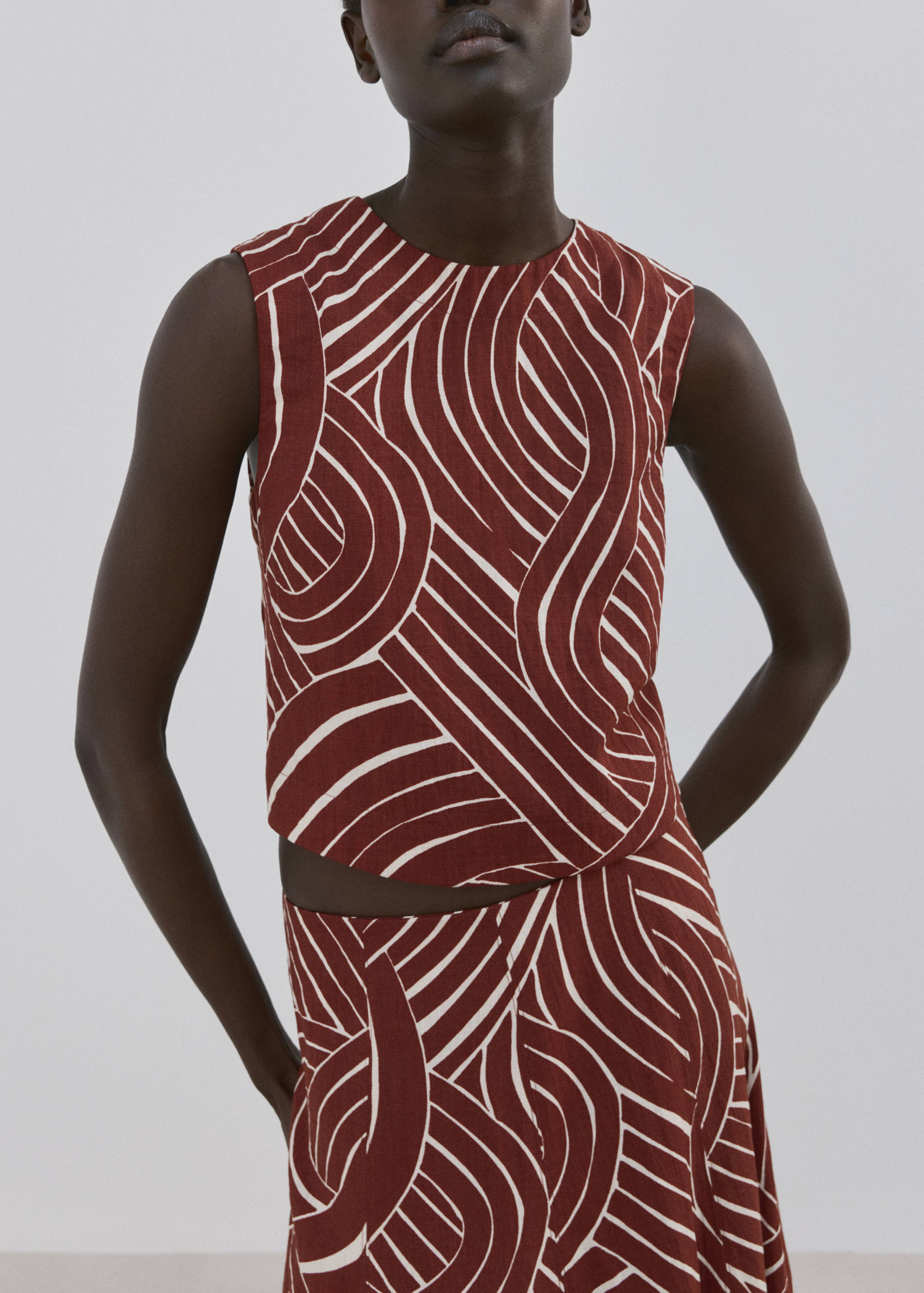 几何印花喇叭裙 - null