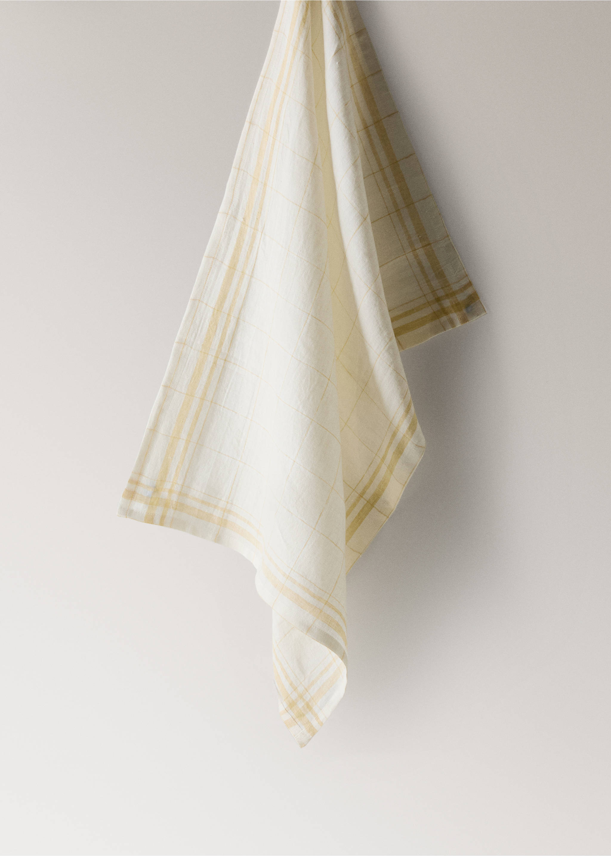 100% linen check-design tea towel - Article without model, Yellow. Ref: 27083292-00.