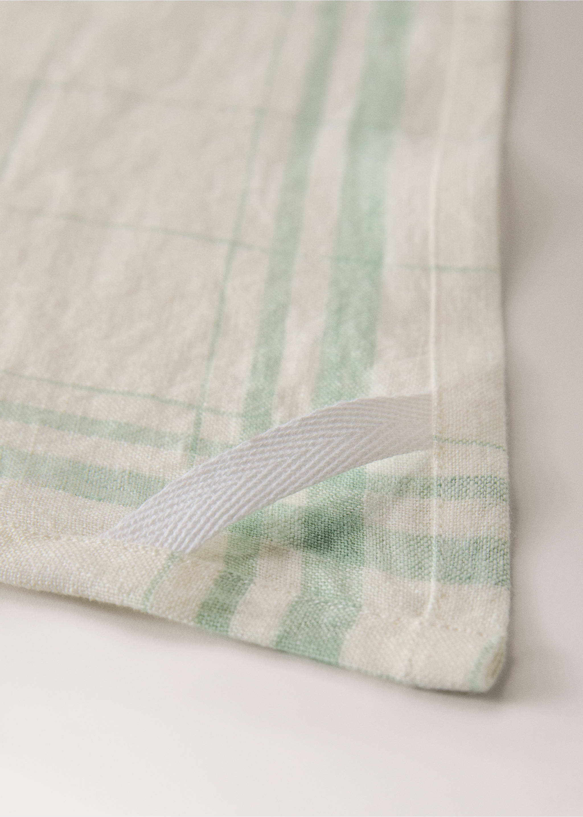 Torchon de cuisine 100 % lin motif carreaux - Détail de l'article 2, Vert. Ref: 27083292-00.