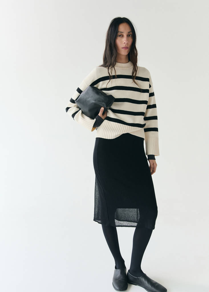 Knit striped sweater — Ecru