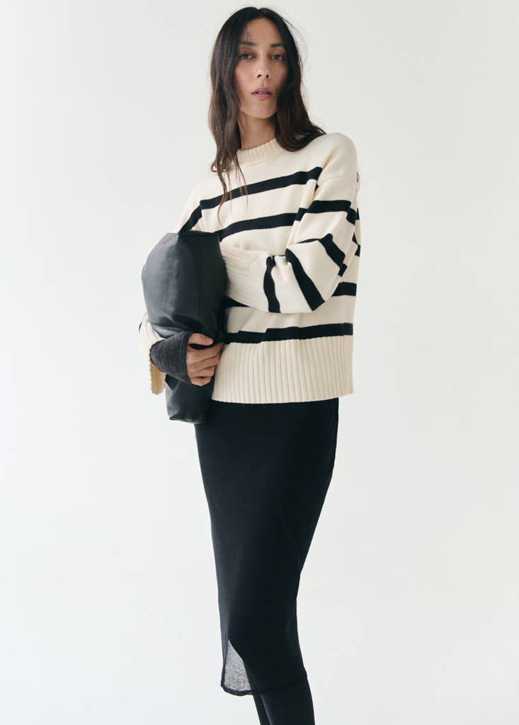 Knit striped sweater — Ecru