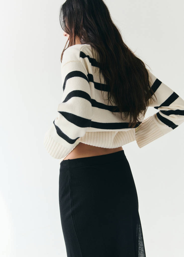 Knit striped sweater — Ecru