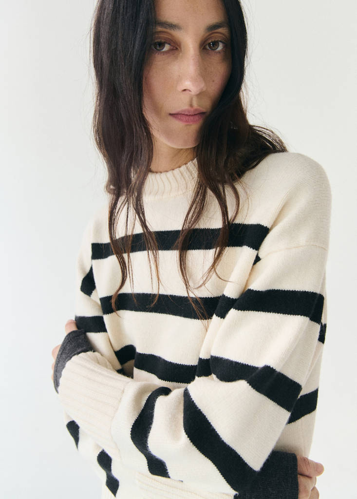 Knit striped sweater — Ecru