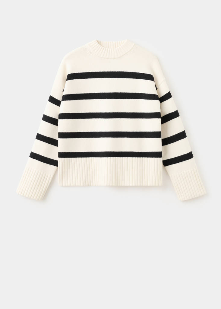 Knit striped sweater — Ecru