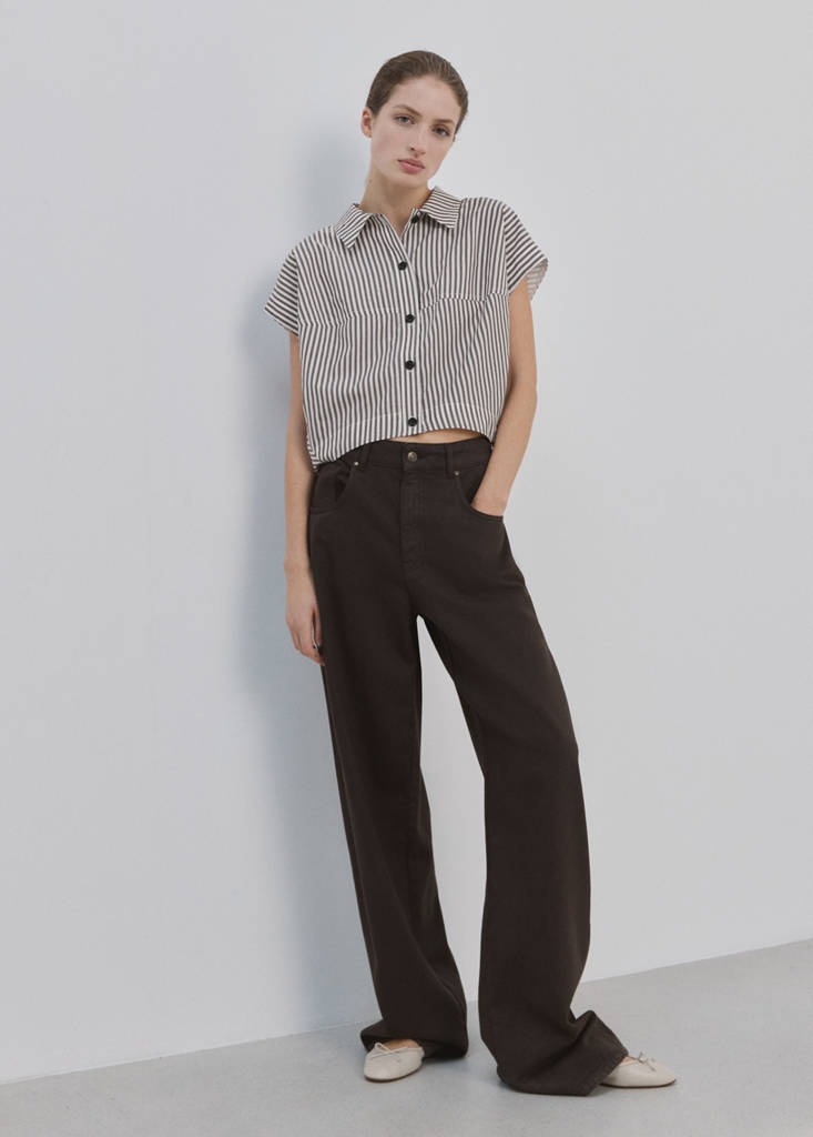 Striped cropped shirt — Ecru