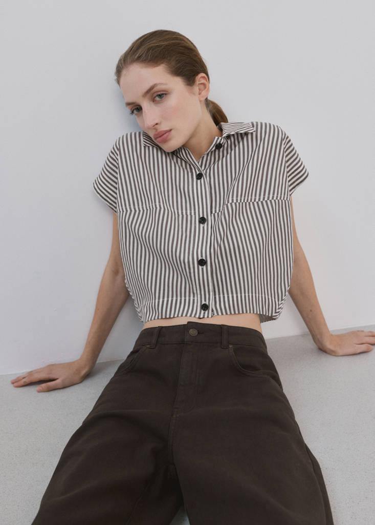 Striped cropped shirt — Ecru