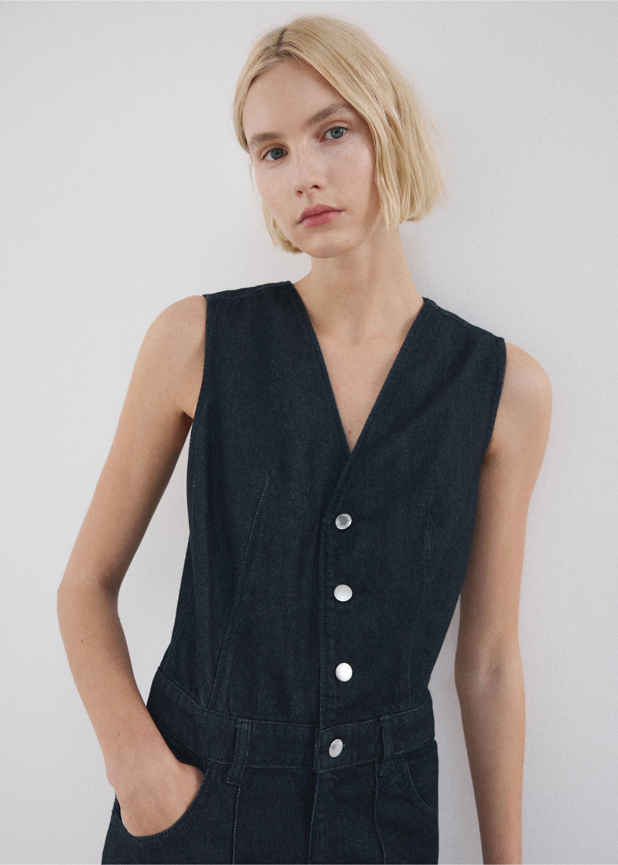 Buttons denim jumpsuit - Details of the article 1, Open Blue. Ref: 27083296-01.