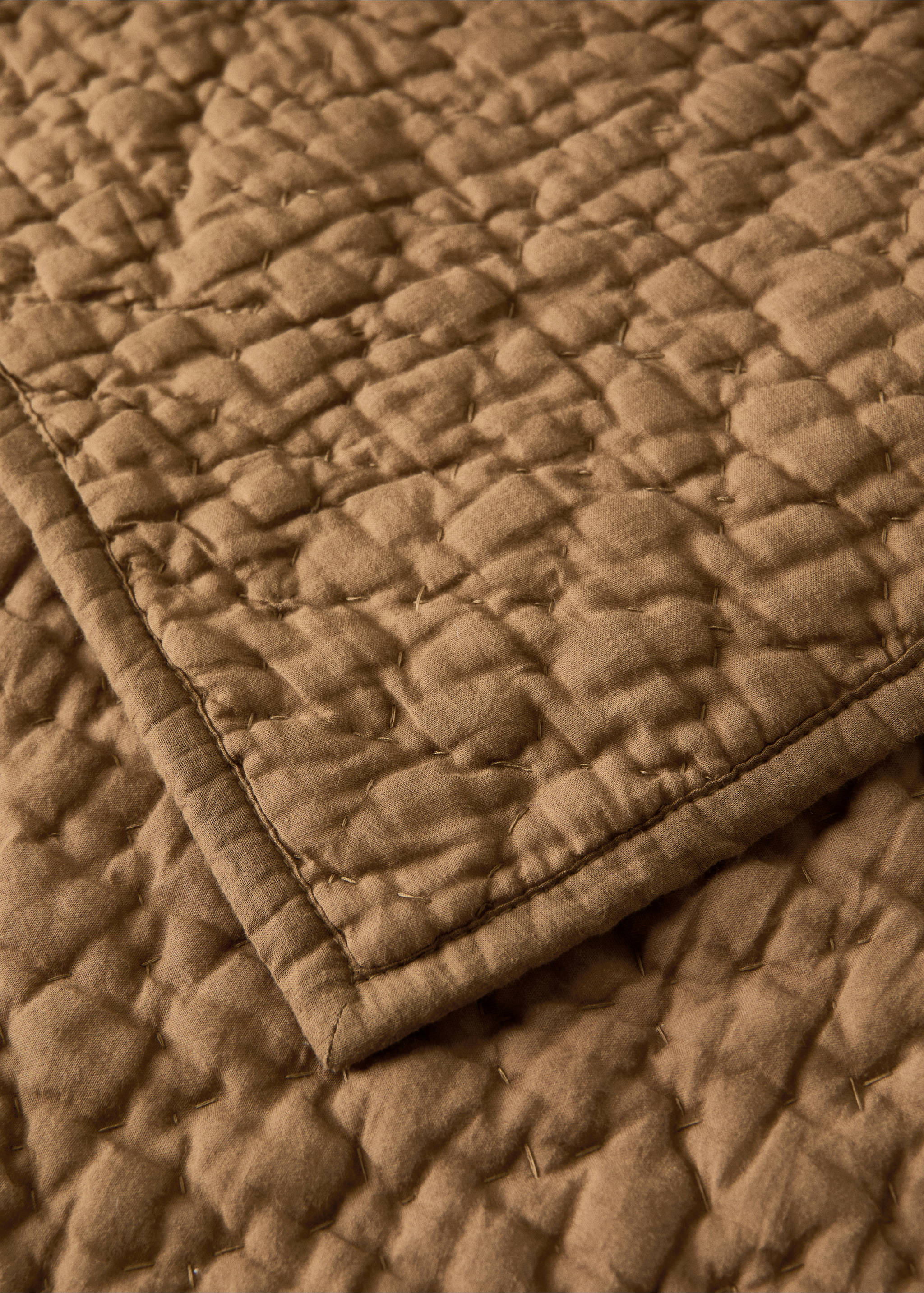 Hand-stitched cotton duvet Bed 130/150 cm - Details of the article 2, Ochre. Ref: 27083297-00.