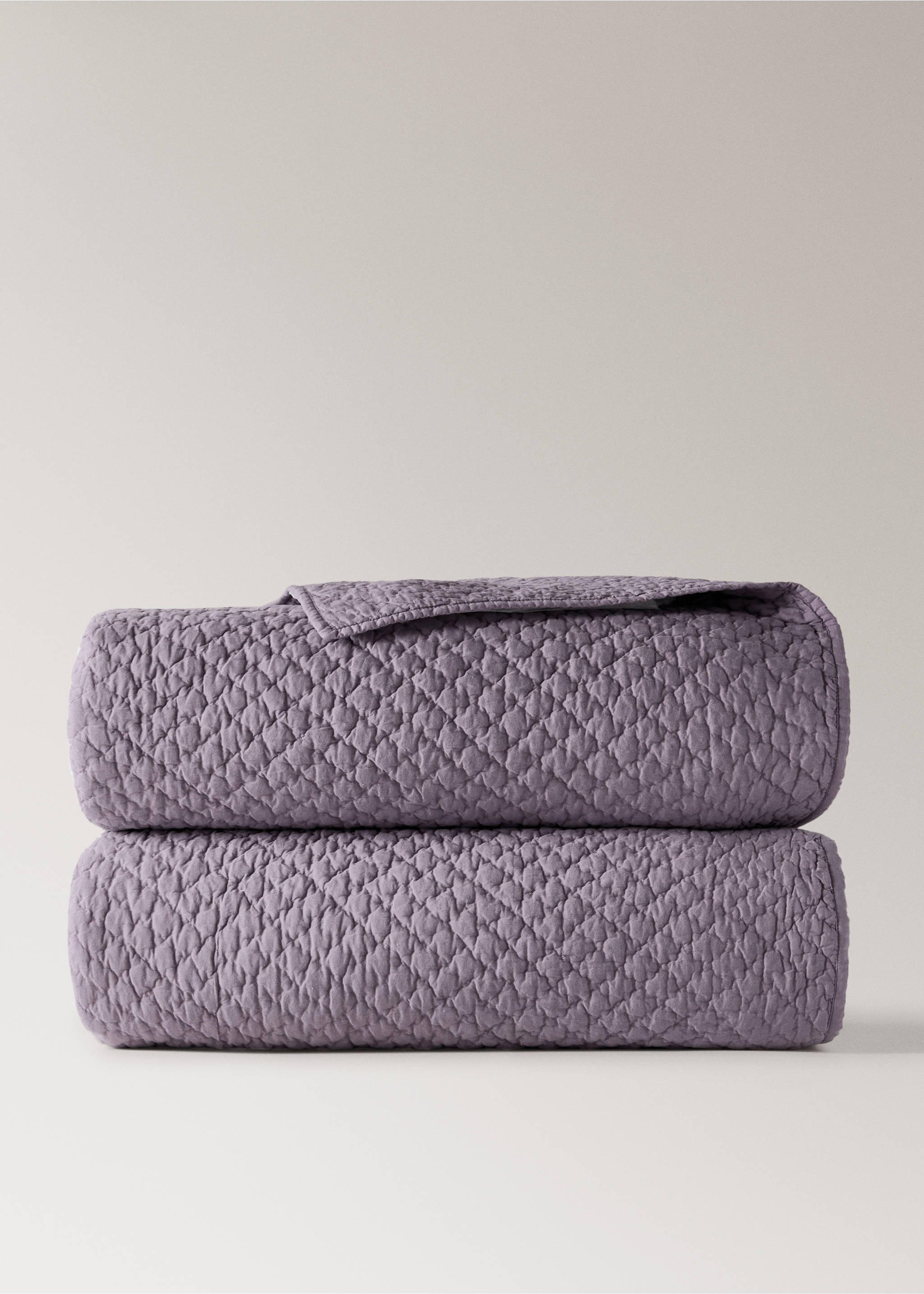 Couvre-lit en coton à surpiqûres fait main Lit 130/150 cm - Article sans modèle, Lilas. Ref: 27083297-00.