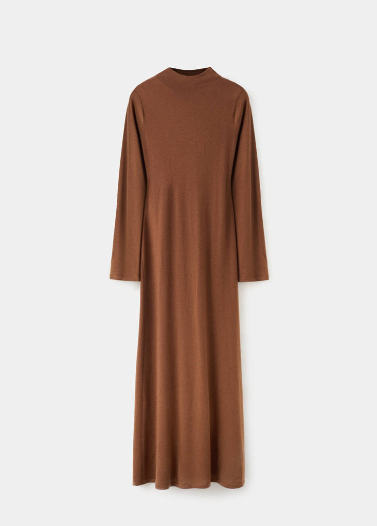 Knitted dress with bell sleeves — Caramel