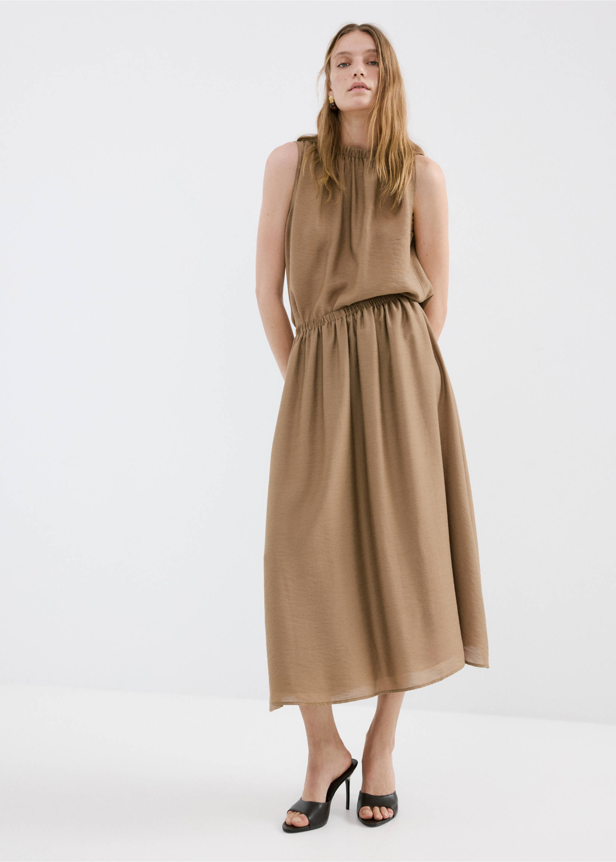 Gathered midi skirt - General plane, Brown. Ref: 27083300-00.