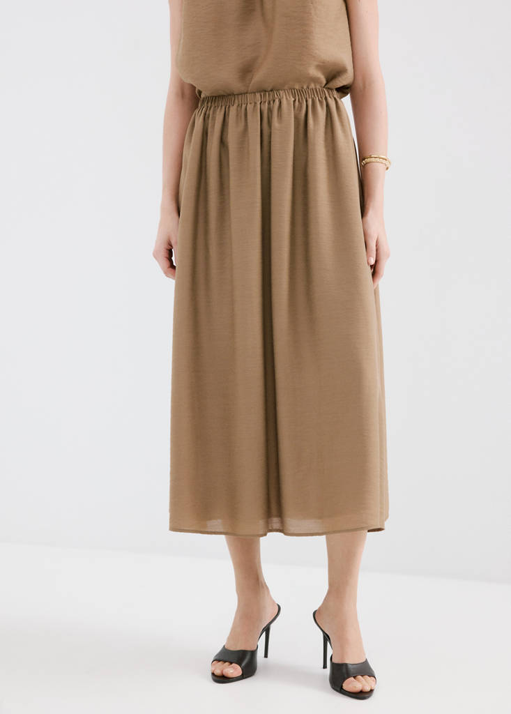 Gathered midi skirt — Brown