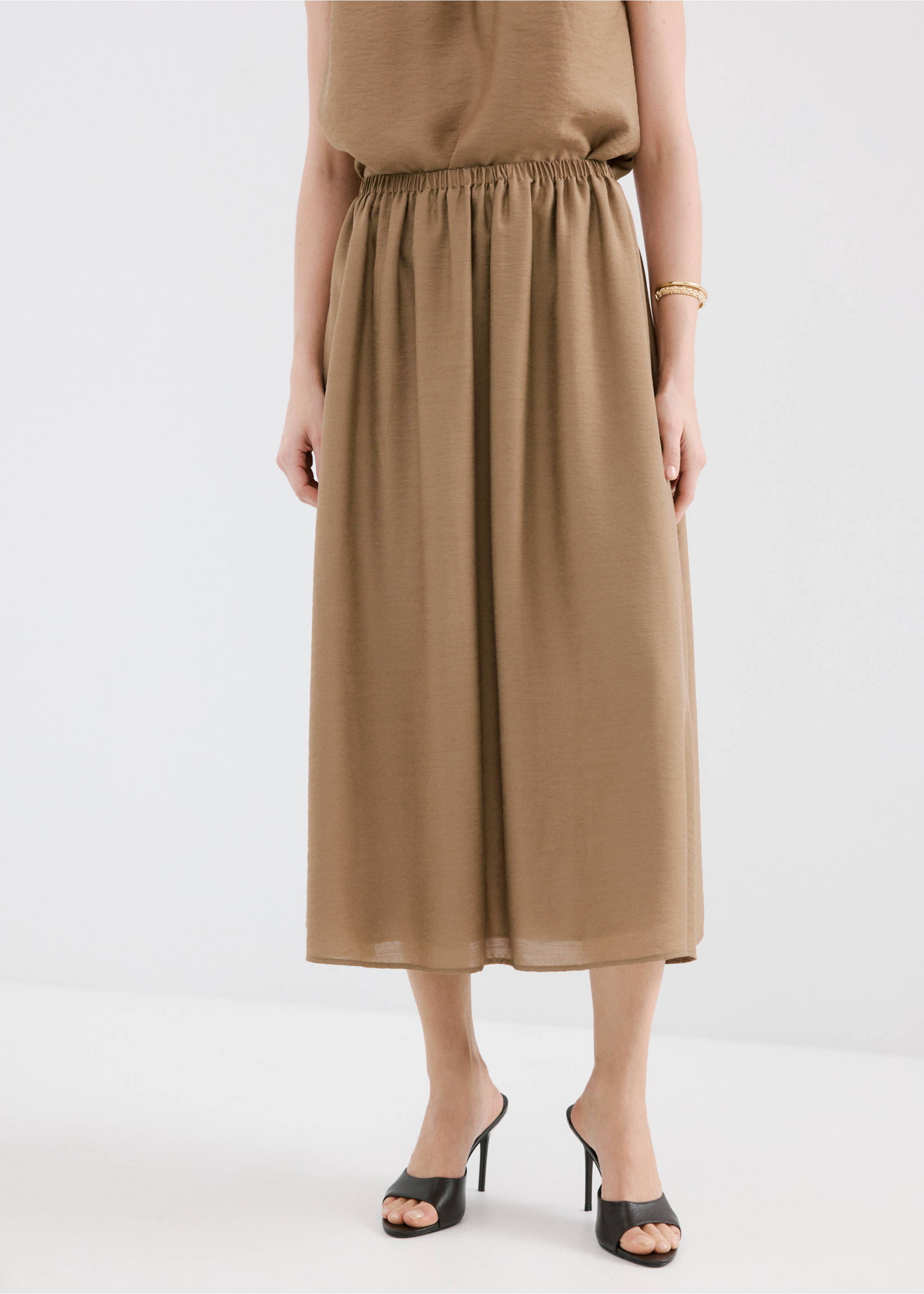 Gathered midi skirt - Medium plane, Brown. Ref: 27083300-00.