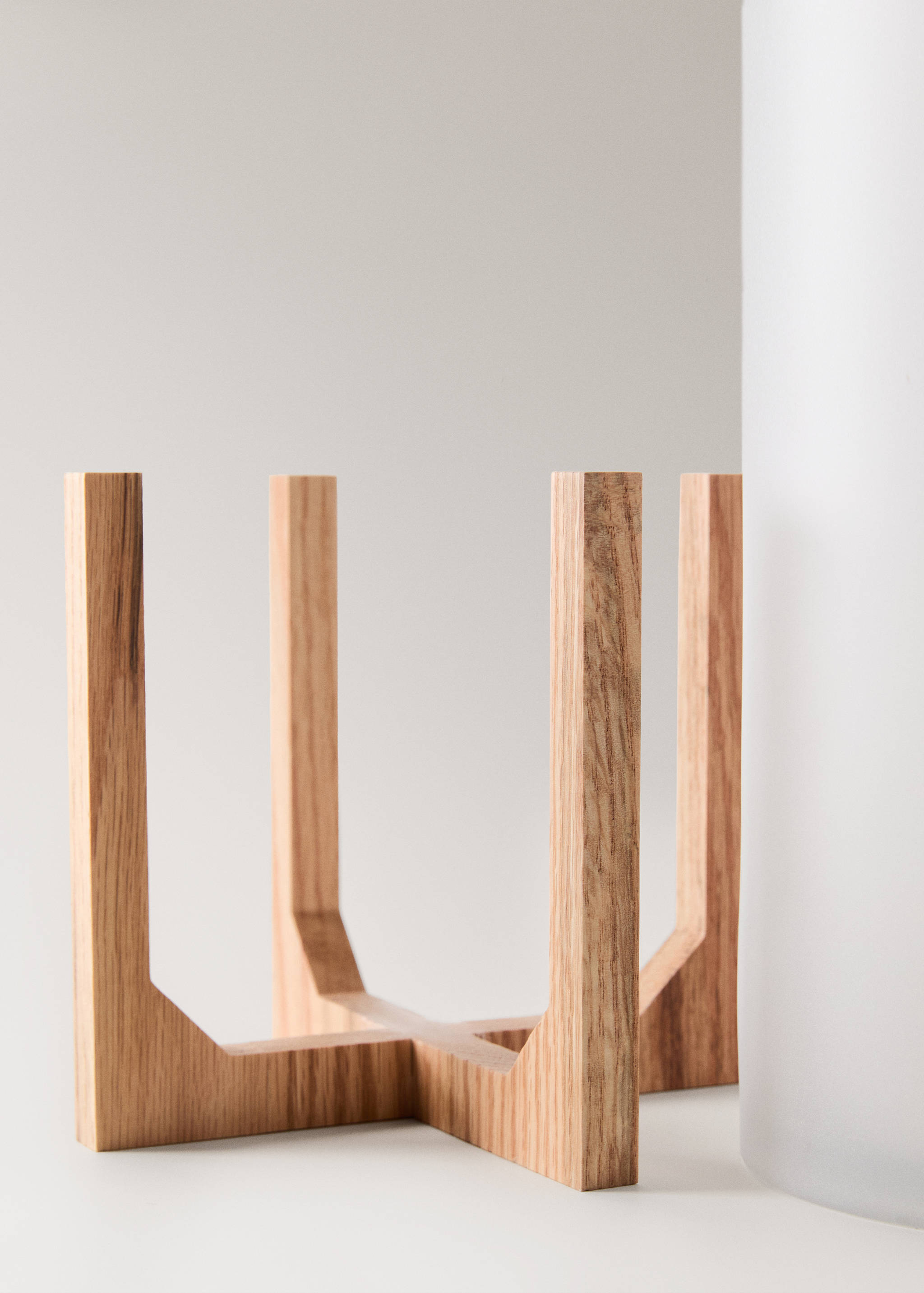 Photophore en verre haut sur pied en bois de chêne - Détail de l'article 2